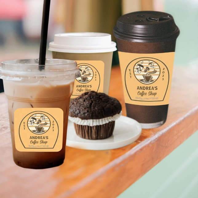 Cute Retro Style Trendy Coffee Shop Custom Logo    Square Sticker (Creator Uploaded)