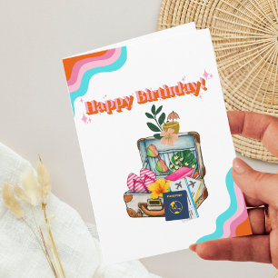Cute Retro Suitcase,Travel Mom,Fun Birthday, Photo Card