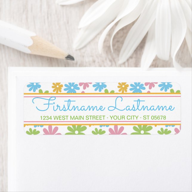 Cute Retro Summer Colours Flower Pattern Return Address Label (Insitu)