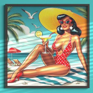 Cute Retro Summer Girl Poster