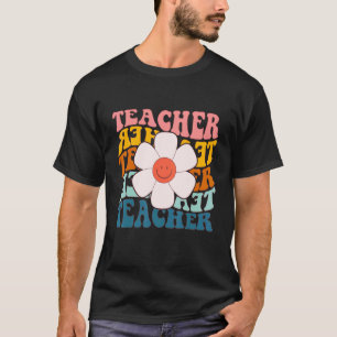 Cute Retro Teacher Daisy Colourful Elementary Scho T-Shirt