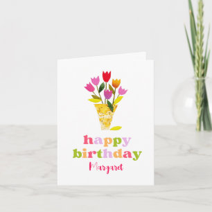 Cute Retro Tulips Floral Personalised Birthday Card