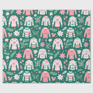 Cute Retro Ugly Sweater Pink and Green Fun Wrapping Paper