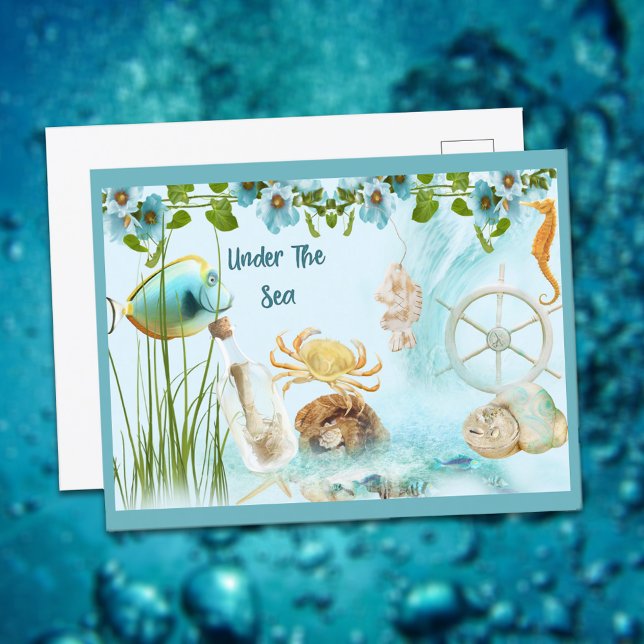 Cute Retro Under the Sea Collage Postcard (Creator Uploaded)