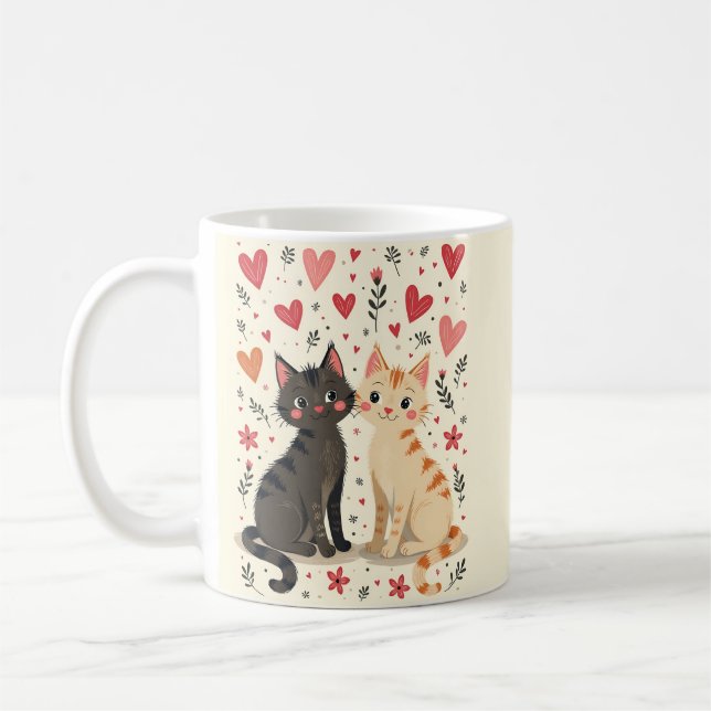 Cute Retro Valentine Cats Coffee Mug (Left)