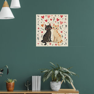 Cute Retro Valentine Cats Poster