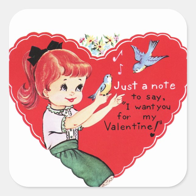 Cute Retro Valentine girl Holiday sticker (Front)
