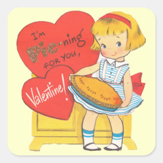 Cute Retro Valentine Girl Square Sticker
