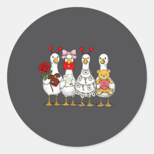 Cute Retro Valentine Silly Gooses Duck Love Couple Classic Round Sticker