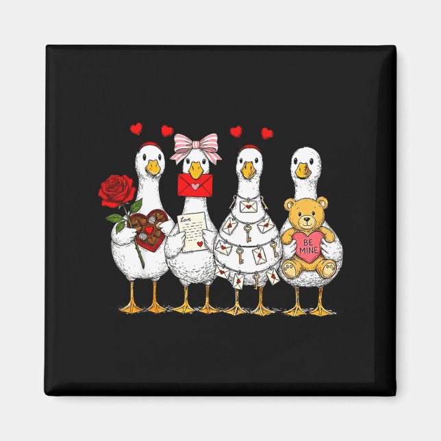 Cute Retro Valentine Silly Gooses Duck Love Couple Magnet (Front)
