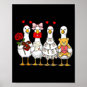 Cute Retro Valentine Silly Gooses Duck Love Couple Poster