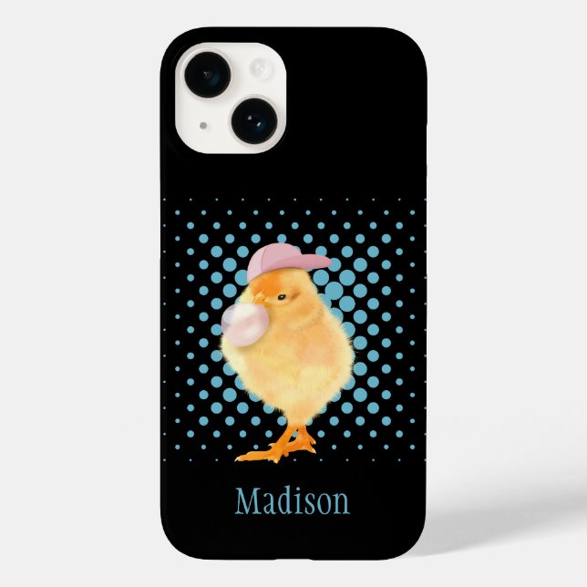 Cute Retro Vibes Chick Blowing Pink Bubblegum  Case-Mate iPhone Case (Back)