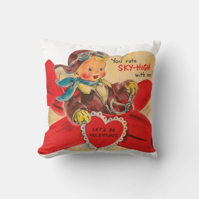 Cute retro vintage airplane kid Valentine Cushion (Front)