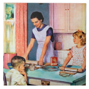 Cute retro vintage baking lady ceramic tile