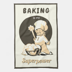 Cute Retro Vintage Beige Brown Boy Baker Tea Towel