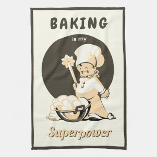 Cute Retro Vintage Beige Brown Boy Baker Tea Towel