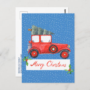 Cute Retro Vintage Car Christmas Photo Holiday Postcard