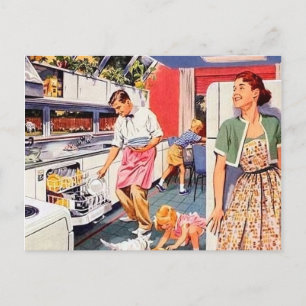 Cute retro vintage cleaning Family postcard