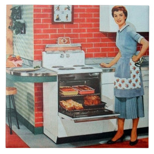cute retro vintage cooking kitchen lady ceramic tile