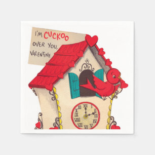 Cute retro vintage cuckoo clock party napkins