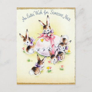 Cute retro vintage Easter Bunnies Holiday Postcard