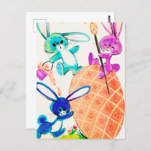 cute retro vintage Easter bunnies  Postcard