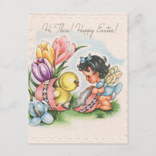 cute retro vintage Easter chick Postcard