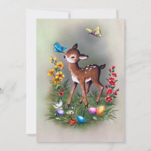 Cute retro vintage Easter deer add message Holiday Card