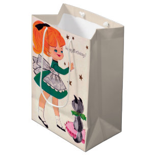 Cute retro vintage girl Happy Birthday Medium Gift Bag