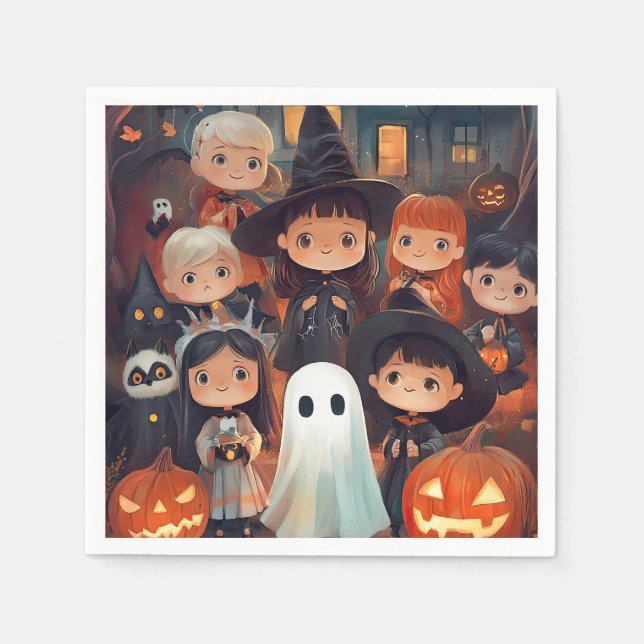 Cute Retro Vintage Halloween Kids Ghost Pumpkin  Napkin (Front)