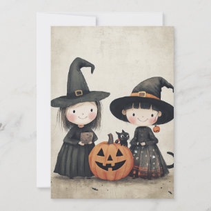 Cute Retro Vintage Halloween Kids Trick or Treat Invitation