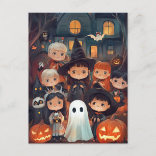 Cute Retro Vintage Halloween Kids Trick or Treat Postcard