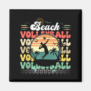 Cute retro vintage hawaii beach volleyball sunset magnet