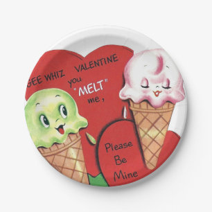 Cute retro vintage ice cream party paper plate