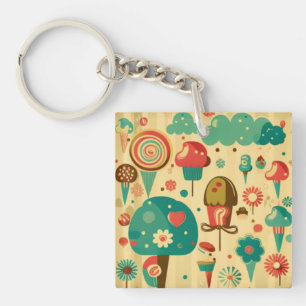 Cute retro vintage ice creams key ring