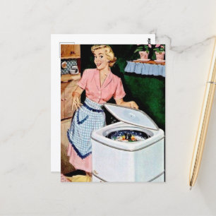 cute retro vintage laundry lady postcard