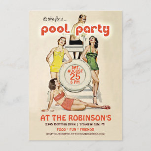 Cute Retro Vintage Pool Party Invitation