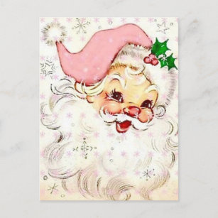 Cute Retro Vintage Santa Claus With Pink Hat Holiday Postcard