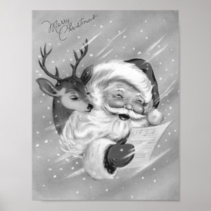 Cute retro vintage Santa Holiday Poster