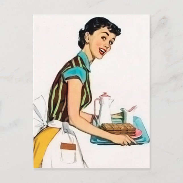 Cute retro vintage serving lady postcard (Front)