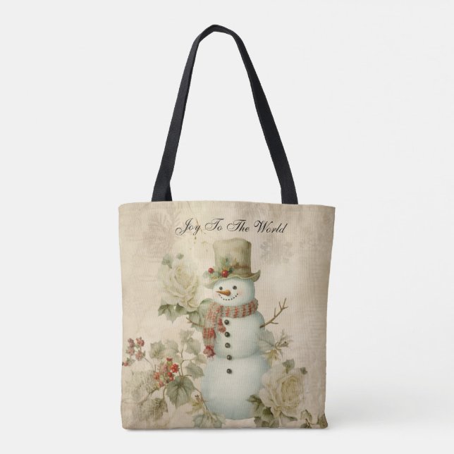 Cute Retro Vintage Snowman Tote Bag (Back)