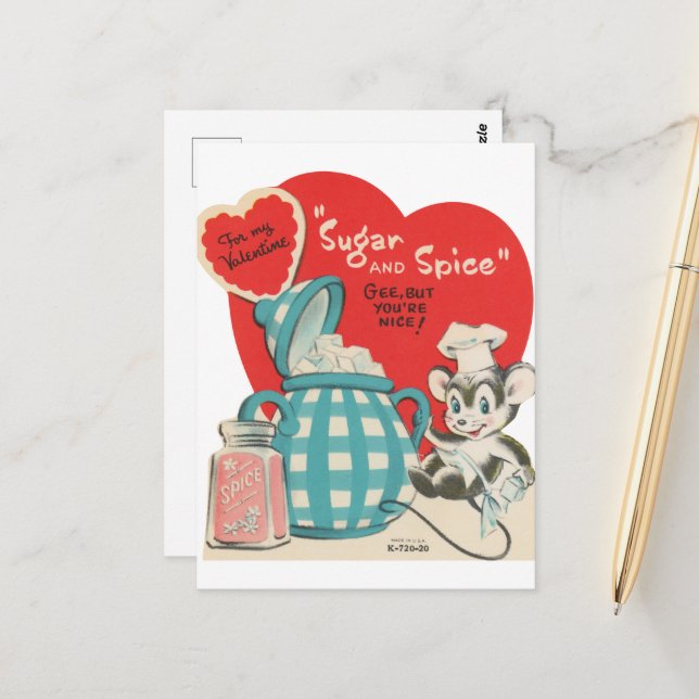 Cute retro vintage sugar spice Valentine Postcard (Front/Back In Situ)