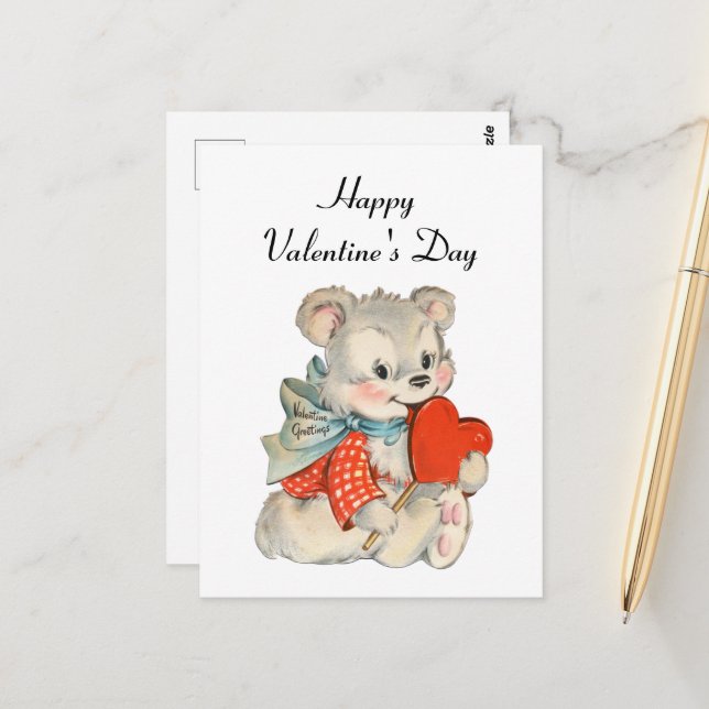 cute retro vintage Valentine bear  Postcard (Front/Back In Situ)