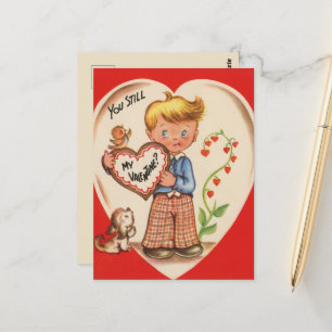 Cute retro vintage Valentine boy Postcard