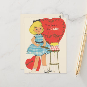 Cute retro vintage Valentine cake  Postcard