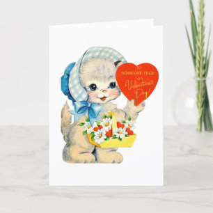 Cute retro vintage Valentine cat Holiday Card