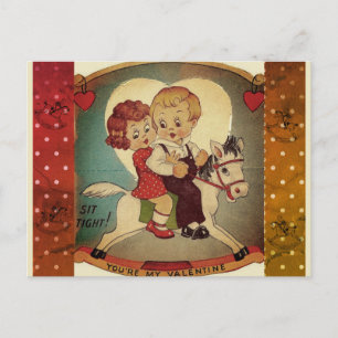 Cute Retro Vintage Valentine Children Horse Holiday Postcard