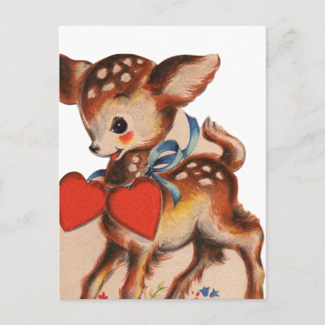 Cute retro vintage Valentine deer Holiday Postcard (Front)