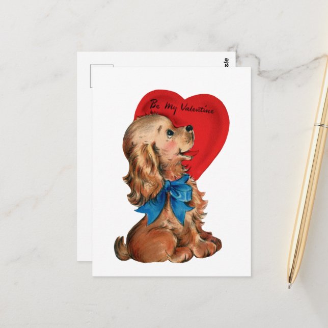 Cute retro vintage Valentine dog  Postcard (Front/Back In Situ)