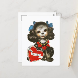 Cute retro vintage Valentine dog Postcard
